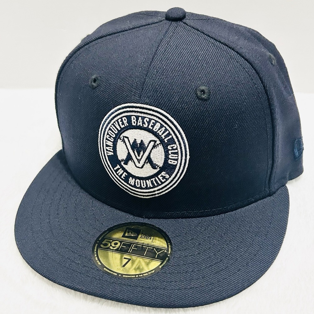 New Era Vancouver Mounties Team Logo MiLB 59FIFTY Fitted Hat Sz 7 Blue Baseball